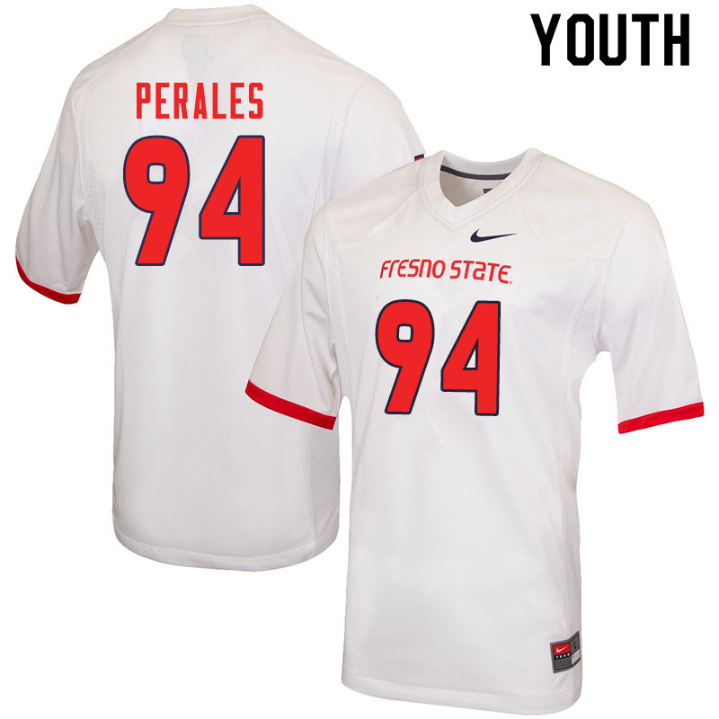 Youth #94 David Perales Fresno State Bulldogs College Football Jerseys Sale-White - Click Image to Close
